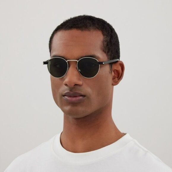 NEW Saint Laurent SL707 002 Gold Havana Green Oval Unisex Sunglasses - Picture 3 of 12